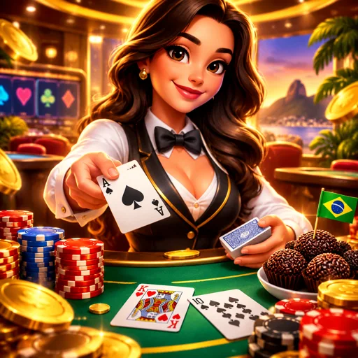 Mesa de blackjack com cartas e dealer