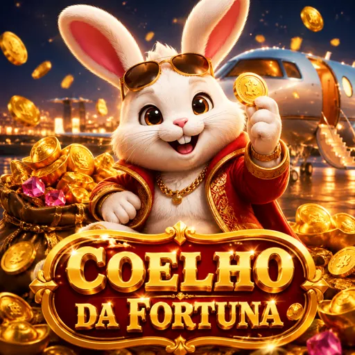 Coelho da fortuna sobre moedas douradas na slot Fortune Rabbit