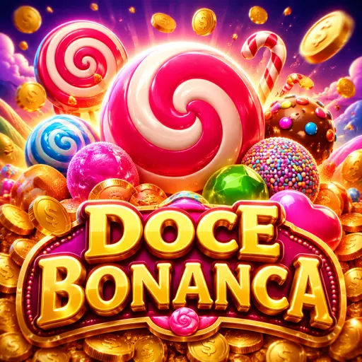 Doces e frutas caindo na slot Sweet Bonanza com fundo rosa